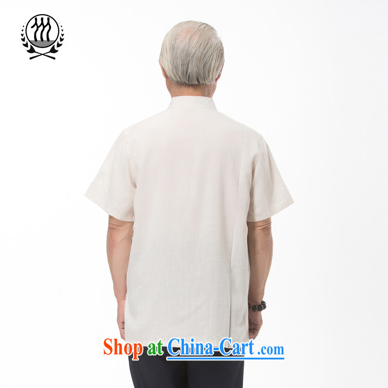 Summer is for new, older linen men's Chinese Dragon Chinese short-sleeved Chinese older persons the Commission cotton short-sleeved T-shirt ethnic wind Chinese dragon short-sleeved T-shirt beige M/170, and mobile phone line (gesaxing), and, on-line shoppi