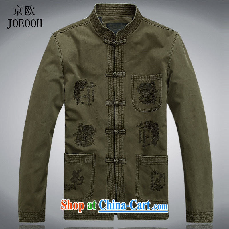 Putin's European middle-aged and older persons male Chinese Spring Chinese long-sleeved Chinese wind jacket cotton jacket middle-aged men and spring loaded green XXXL