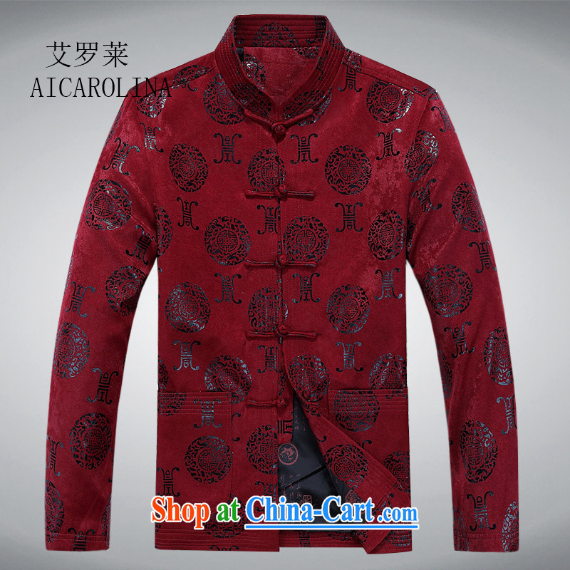 The new, Chinese-style older Chinese men and grandfather with long-sleeved jacket large, Chinese national jacket and maroon XXXL