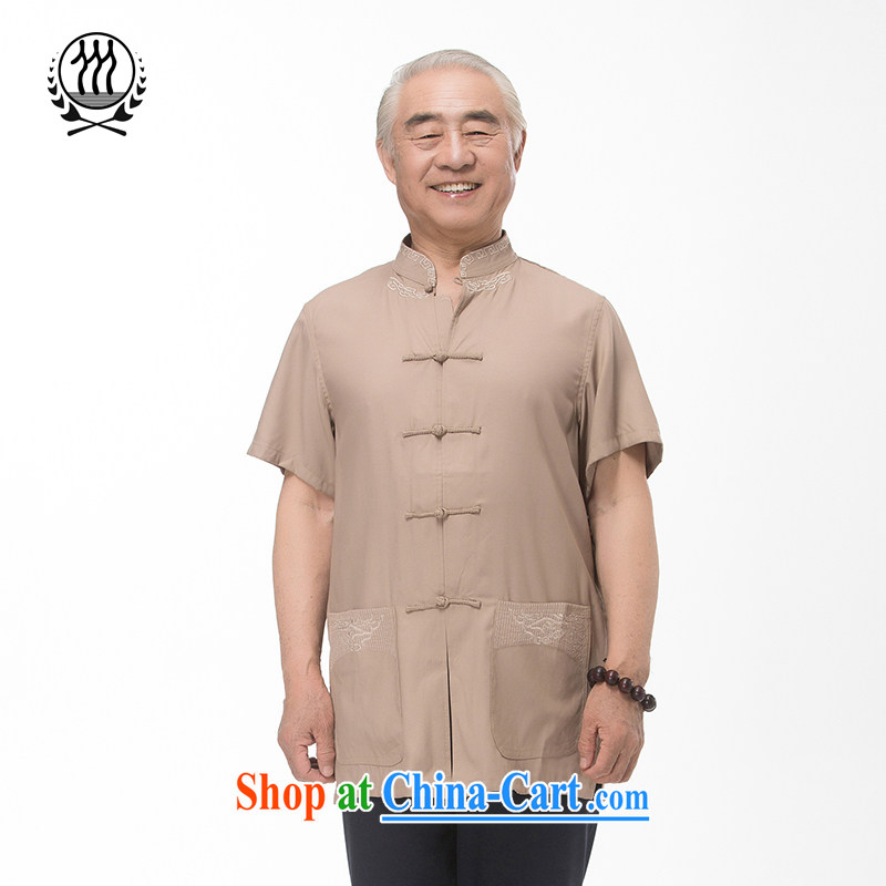and mobile phone line 2015 summer in the old code men's short sleeve T-shirt with short T-shirt with short sleeves with father and embroidery process elderly Chinese men and card its color XXXL_190