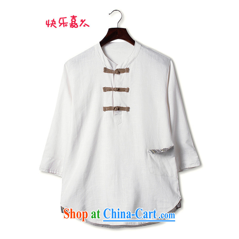 Happy Ka, China wind retro cotton the Commission, on the charge of 7 linen cuff of Sun Yat-sen collar shirt MS 22 white 5 XL
