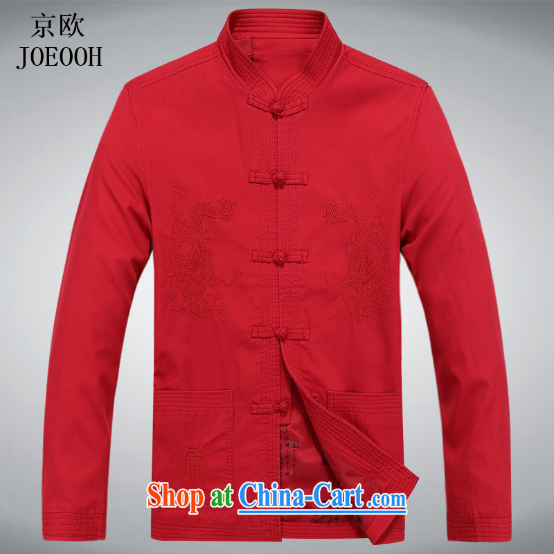 Putin's Euro 2015 Spring and Autumn and new, older men and red long-sleeved sand wash cotton Chinese Chinese-buckle up for national costumes red XXXL