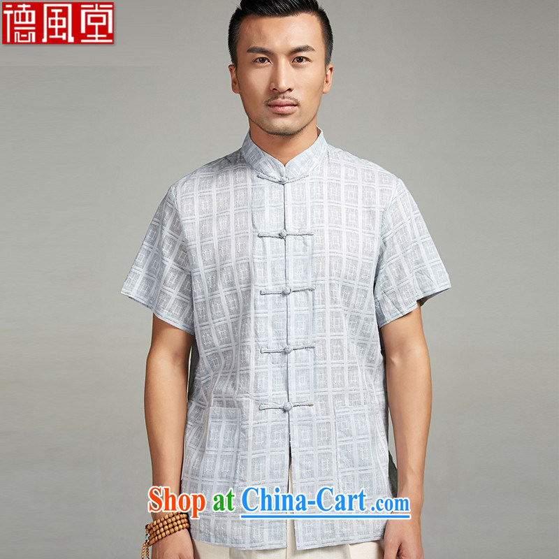 De-Tong should be prepared by 2015 dumping new summer cotton mA short-sleeved men's Chinese hand-tie and collar shirt thin Chinese clothing blue 4 XL, de-tong, shopping on the Internet