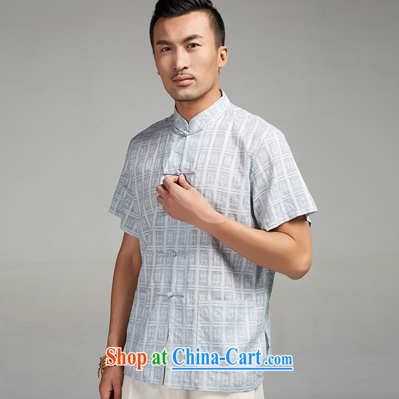 De-Tong should be prepared by 2015 dumping new summer cotton mA short-sleeved men's Chinese hand-tie and collar shirt thin Chinese clothing blue 4 XL, de-tong, shopping on the Internet