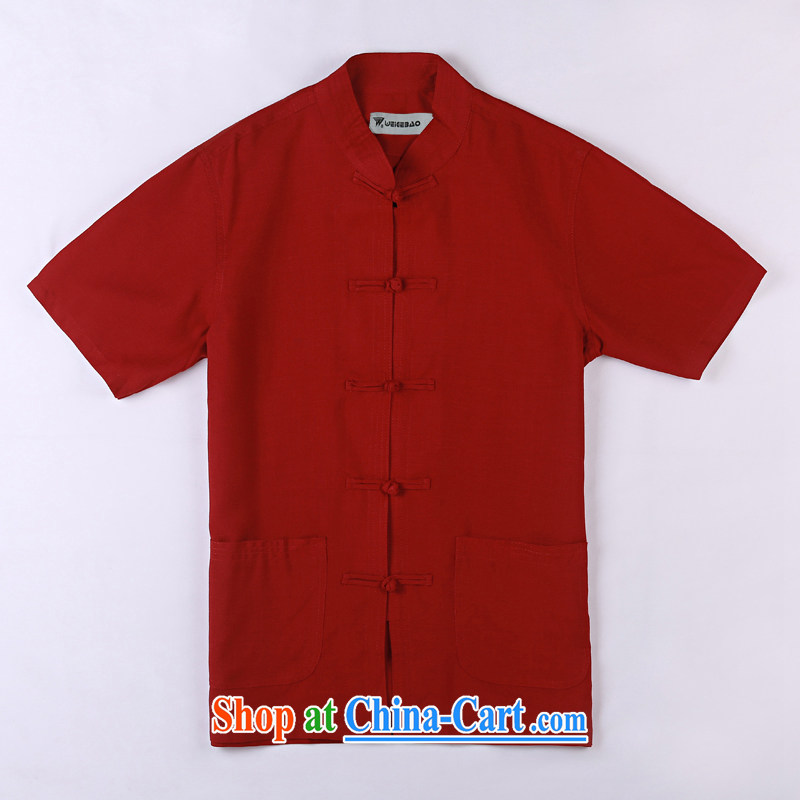 Vigers Po 2015 summer New T shirts China wind linen cool breathable sweat short-sleeved Chinese men's T-shirt, old Tang 1 dark red XXXL