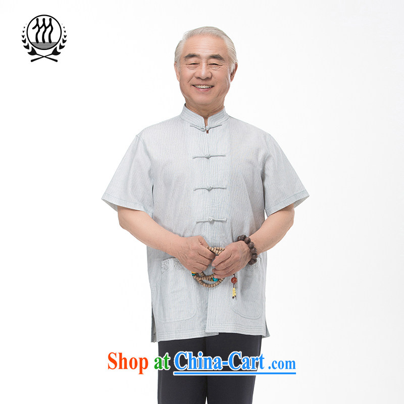 and mobile phone line new summer, men's cotton the embroidery t-shirt with short sleeves ethnic wind older Chinese, manually for the buckle cotton Ma short-sleeved T-shirt?light blue XXXL_190