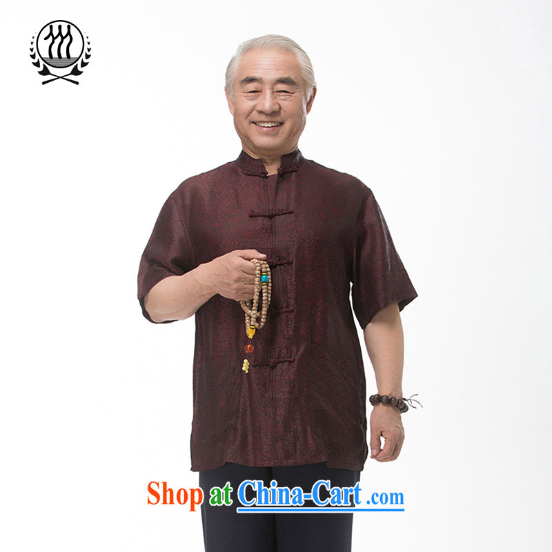and mobile phone line short-sleeved short summer with new products and fragrant cloud yarn and silk Chinese shirt-sleeves T-shirt middle-aged and older men, Chinese men and fragrant cloud yarn brown M/170, and mobile phone line (gesaxing), and, on-line sh