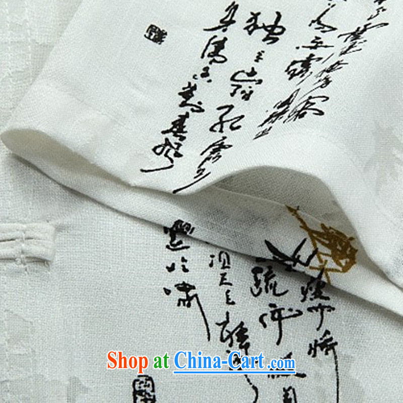 Putin's European men's short-sleeved Chinese leisure loose cotton the Chinese bamboo stamp Chinese, for retro Chinese tunic white XXXL, Beijing (JOE OOH), online shopping