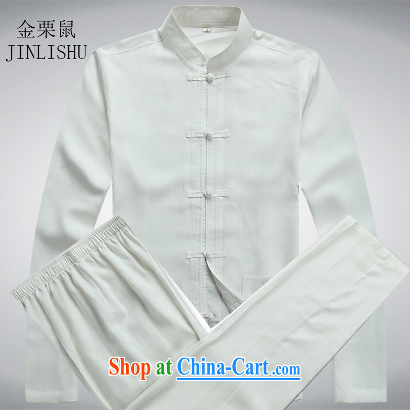 The chestnut mouse Tang with Chinese-tie linen long-sleeved jacket shirt, old men, and the Code long-sleeved Chinese Package white package XXXL