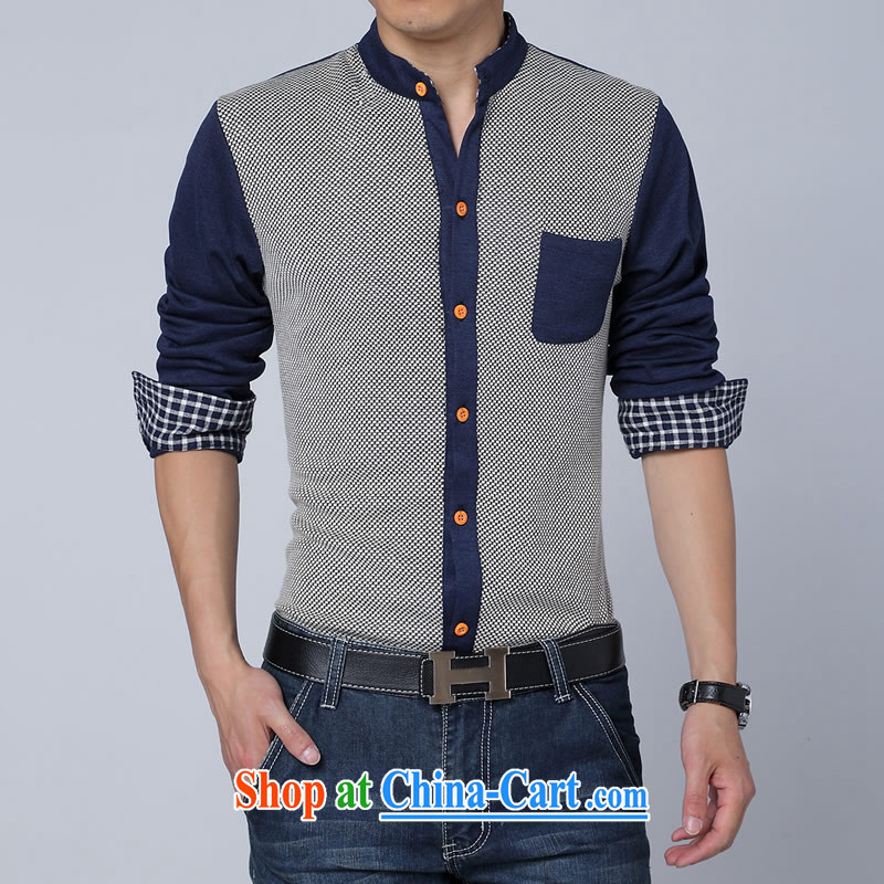 Summer NBH new knitting stitching men's shirts Korean beauty, for both leisure and business long-sleeved shirt and gray wave 5 XL