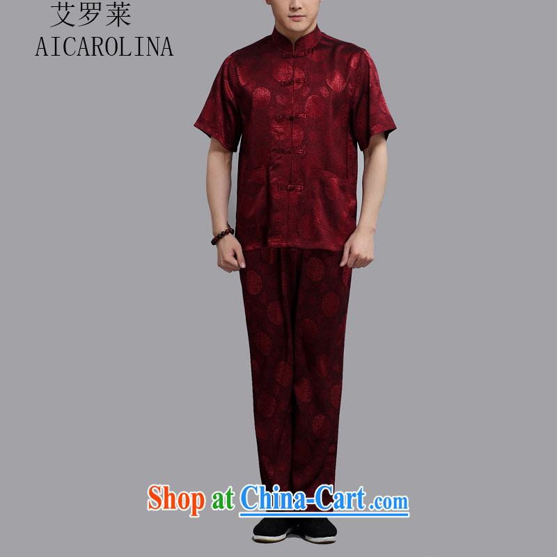The Carolina boys Chinese Tang replace China wind, older men and a short-sleeved Chinese summer father national costumes maroon 4 XL