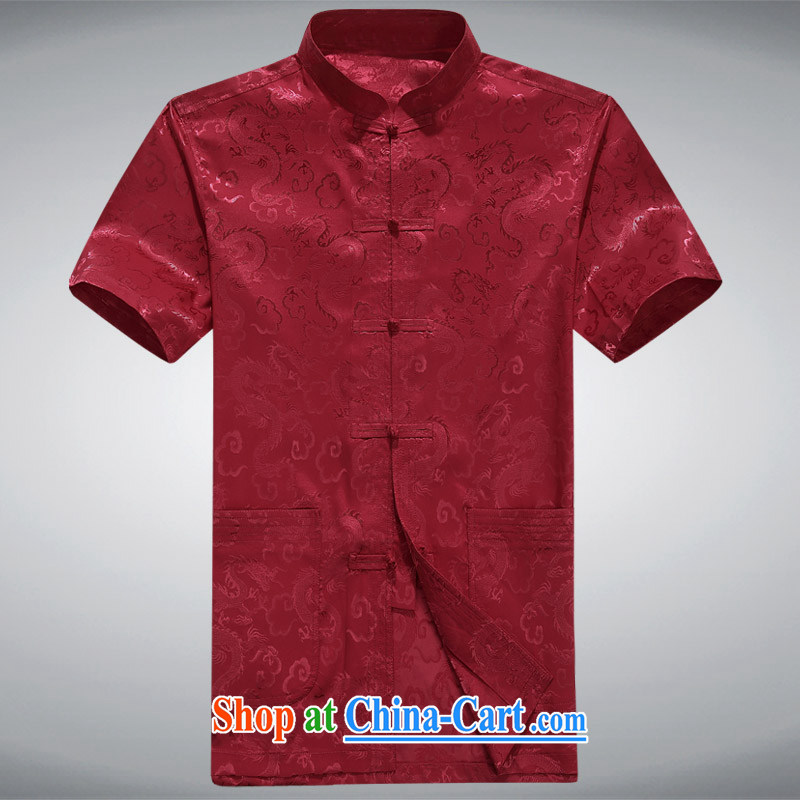 The chestnut mouse China wind middle-aged men Tang is short-sleeved, shirt collar, older men, summer T-shirt Casual Shirt red XXXL, the chestnut mouse (JINLISHU), shopping on the Internet