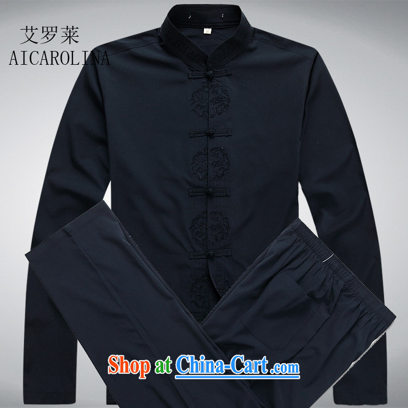 The Luo, China wind men's middle-aged Chinese Kit long-sleeved cultivating male Chinese T-shirt-tie Tang with dark blue Kit XXXL, the Tony Blair (AICAROLINA), shopping on the Internet