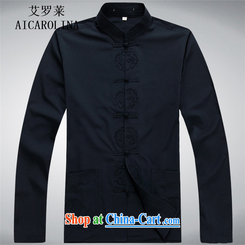 The Luo, China wind men's middle-aged Chinese Kit long-sleeved cultivating male Chinese T-shirt-tie Tang with dark blue Kit XXXL, the Tony Blair (AICAROLINA), shopping on the Internet