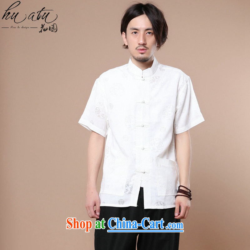 spend the summer new male Chinese Chinese, for the hard-pressed Tai Chi clothing cotton Ma Man leisure short-sleeved T-shirt white 2XL
