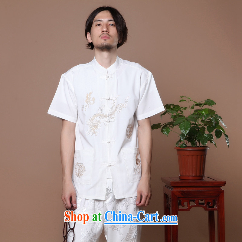Find Sophie summer new, men's Chinese Chinese in the flap Tai Chi uniforms, for Chinese dragon short-sleeved men's Chinese T-shirt white 2XL, flexible employment, shopping on the Internet