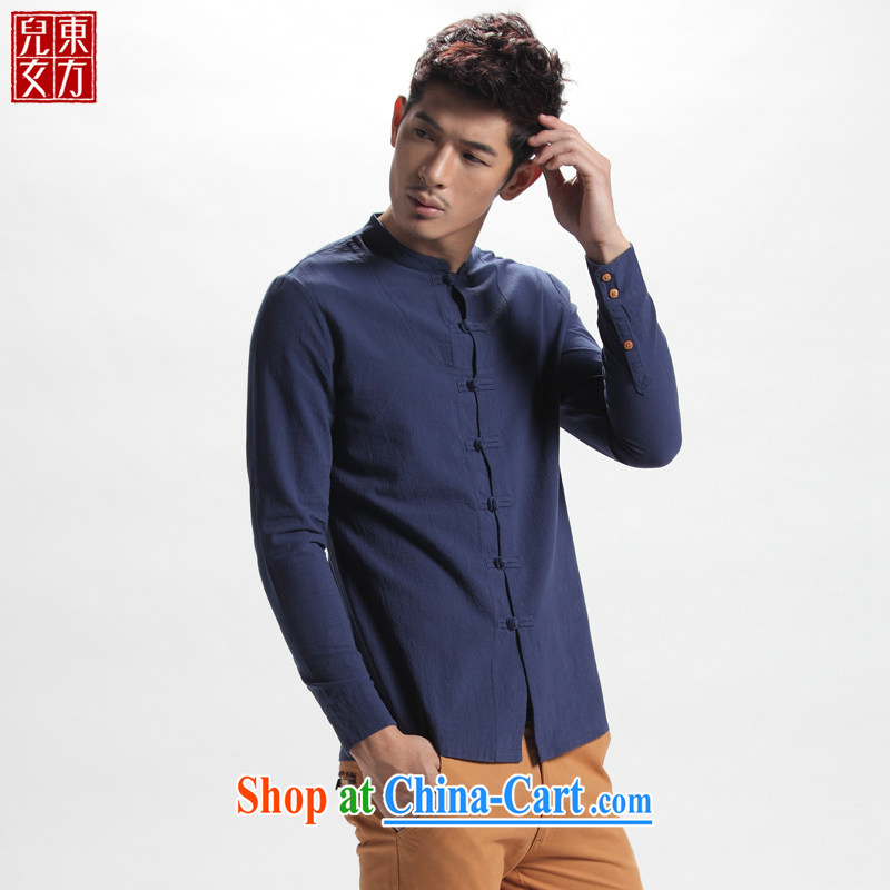 Oriental sons and daughters, for Zen shirt-tie dress China wind cotton men's long-sleeved Chinese shirt and royal blue XXXXL, Oriental children, shopping on the Internet