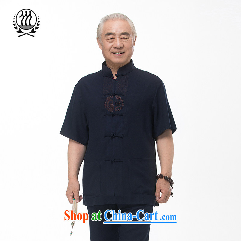 In the summer the Chinese men's linen short-sleeve kit Ethnic Wind Tai Chi morning workout clothing shirt Dad loaded half sleeve cotton the package 968 package gray-blue XXL/185, and mobile phone line (gesaxing), and, on-line shopping