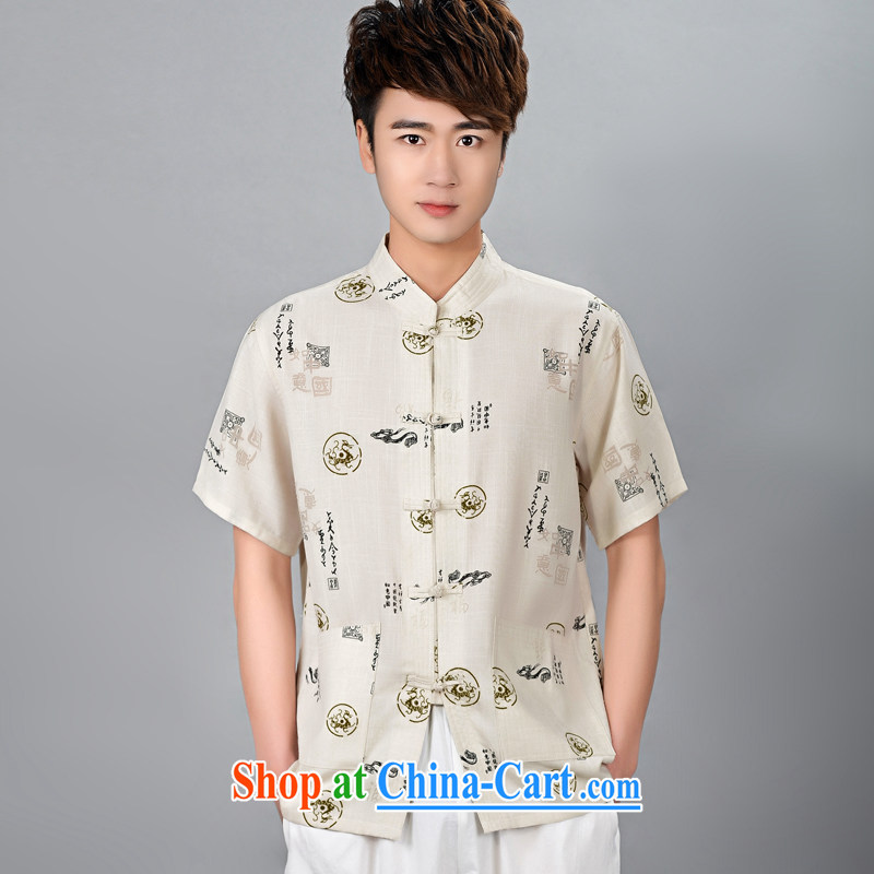 David Roma 2015 spring and summer with men's Chinese short-sleeve T-shirt Youth Chinese men and ethnic clothing cotton Ma China wind cynosure men D + Lung-figure _Cornhusk yellow 43