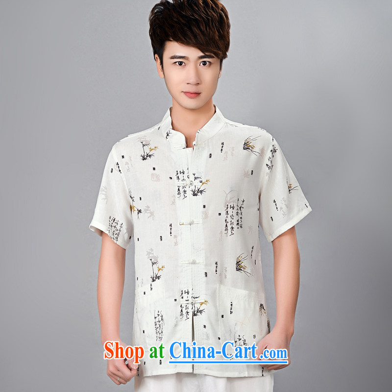 David Roma 2015 Spring Summer men's Chinese short-sleeved T-shirt Chinese men and ethnic clothing cotton Ma China wind Tai Chi martial arts cynosure men's kung fu D + Orchid figure _M white 43
