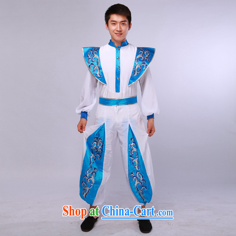 Men's modern dance costumes Han Chinese theatrical dance service annual service performance service blue-and-white 175/92 (L), music, and shopping on the Internet