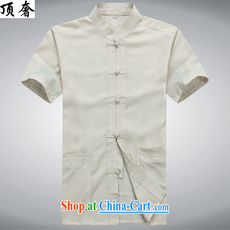 Top Luxury summer linen men's short-sleeved Tang with T-shirt, older persons with short set new cotton the Tang is set in the old, solid color casual wear Han-M yellow Kit 41/180, the top luxury, shopping on the Internet