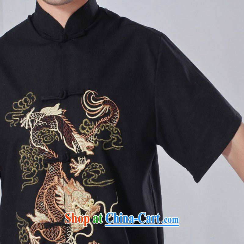 In accordance with the conditions and in the summer, men's National wind improved shirt collar, single-button embroidered Dad replace short-sleeved Chinese T-shirt LGD/M 0057 # -A black 3 XL, according to the situation, and, on-line shopping