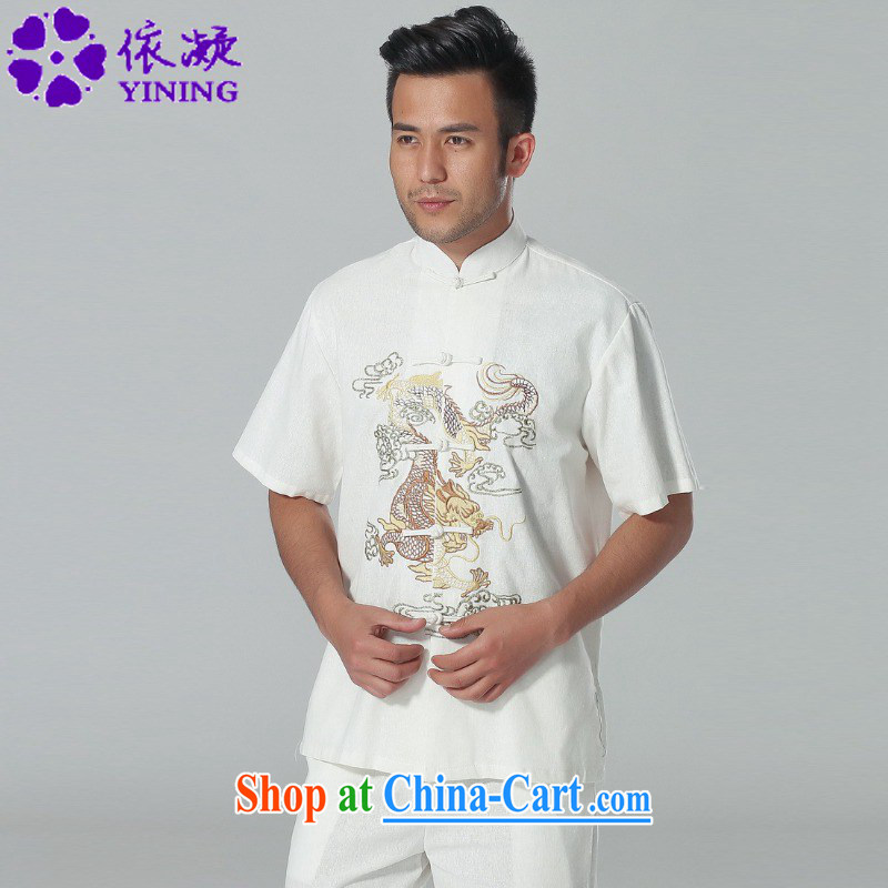 According to fuser summer New Men's National wind improved shirt collar, single-button embroidered Dad replace short-sleeved Tang fitted T-shirt LGD_M 0057 _3 XL