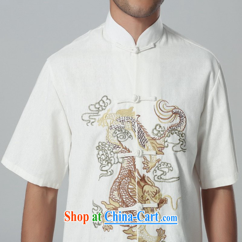 According to fuser summer new Chinese improved Tang on the collar embroidered shirt + pants short-sleeved Chinese package LGD/AB 0001# white XL, fuser, and shopping on the Internet