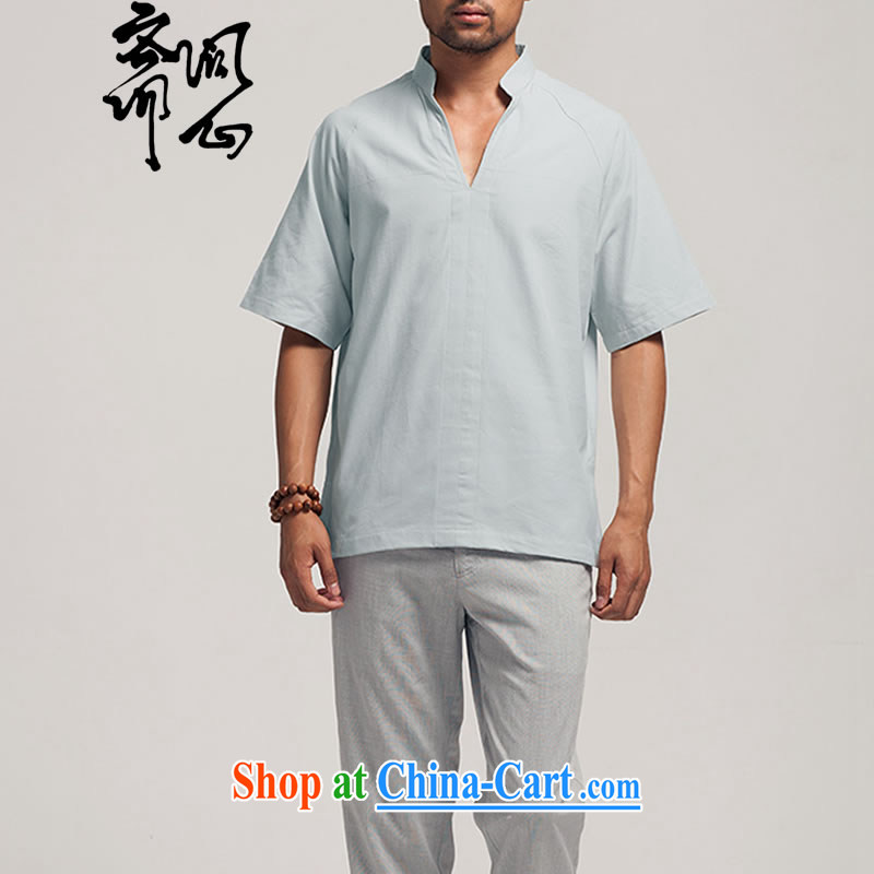 q heart Id al-Fitr (the health of spring, new Chinese men's cotton muslin, for T-shirt 1385 light gray XXXL, ask heart ID al-Fitr, shopping on the Internet