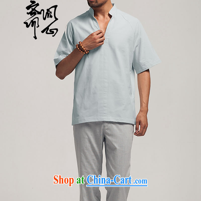 q heart Id al-Fitr (the health of spring, new Chinese men's cotton muslin, for T-shirt 1385 light gray XXXL, ask heart ID al-Fitr, shopping on the Internet