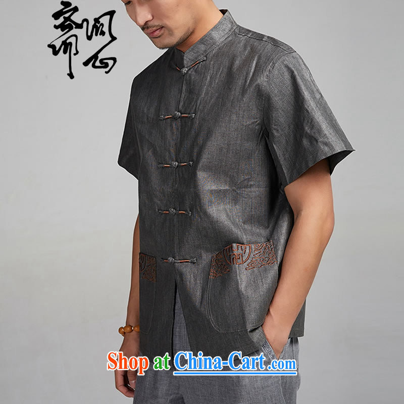 q heart Id al-Fitr (the Health men's summer New Products Linen embroidery men's short shirt with dark gray 1399 XXXXL, ask heart ID al-Fitr, shopping on the Internet