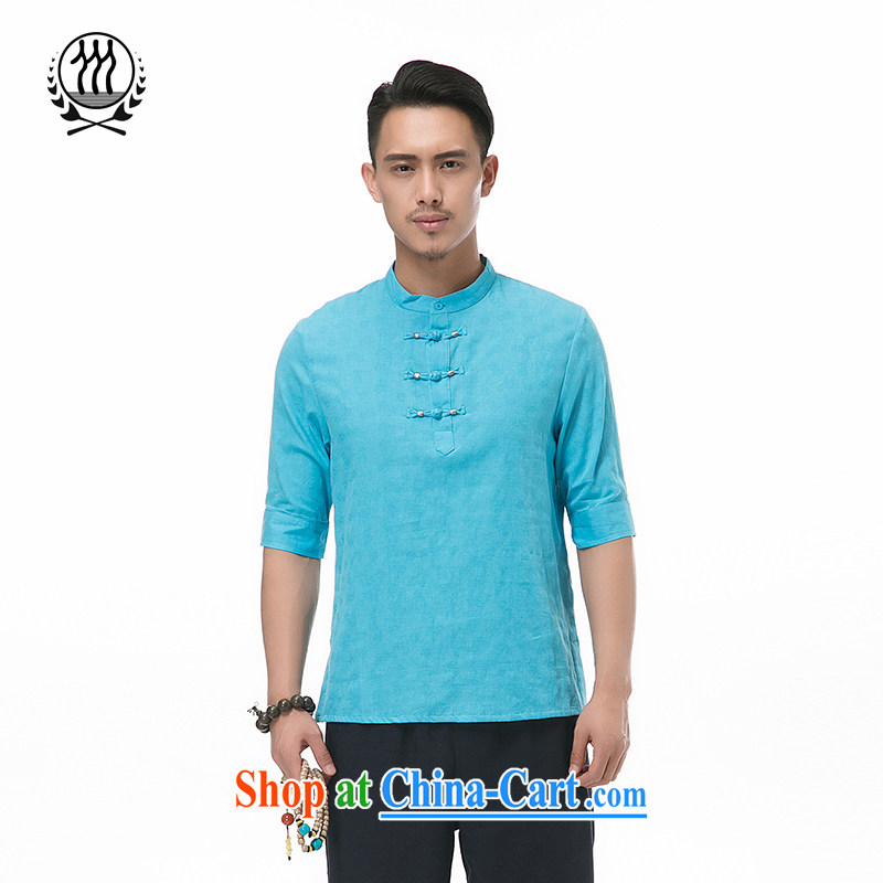 and Mobile Phone Line New Men 7 cuff cotton Ma short-sleeves with short T-shirt ethnic wind fashion boutique men and set the snap, for the cotton short-sleeved multi-color optional green XXXL/190, and mobile phone line (gesaxing), and, on-line shopping