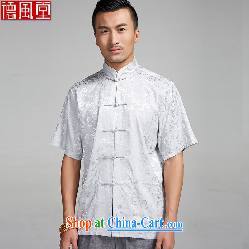 De-tong, are embroidered dragon short-sleeved Chinese summer 2015 new Chinese Ethnic Wind and light gray 4 XL