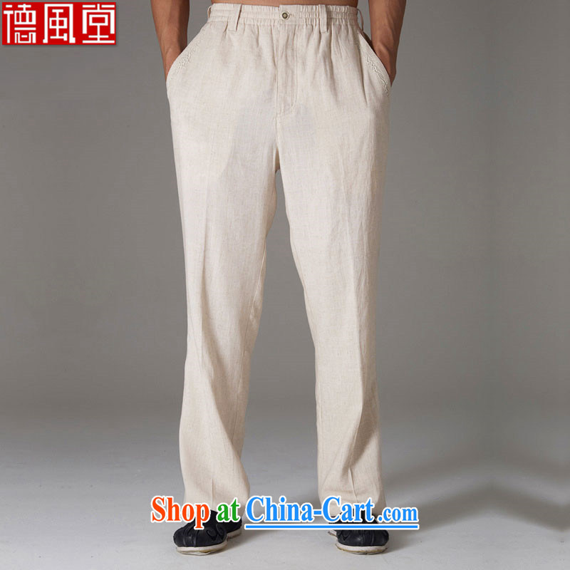 De wind church popular Chinese Chinese men's trousers summer 2015 new elasticated waist breathable loose male Chinese wind Cornhusk yellow 52
