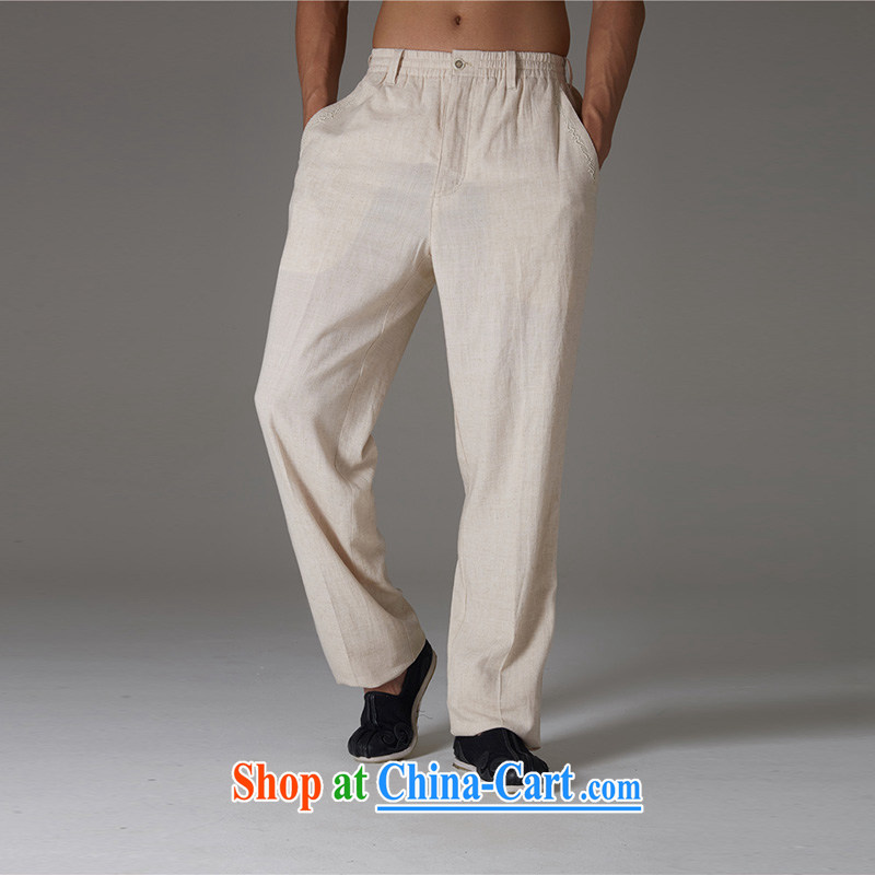 De wind turbine hall popular Chinese Tang on men's trousers in summer 2015 new elasticated waist breathable loose male Chinese wind Cornhusk yellow 52, and de-tong, and shopping on the Internet