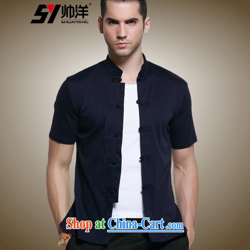 cool ocean 2015 cotton cultivating male Chinese short-sleeve T-shirt Chinese wind shirts micro pop-up Chinese clothing summer Tibetan youth 43/185, the Ocean (SHUAIYANG), online shopping