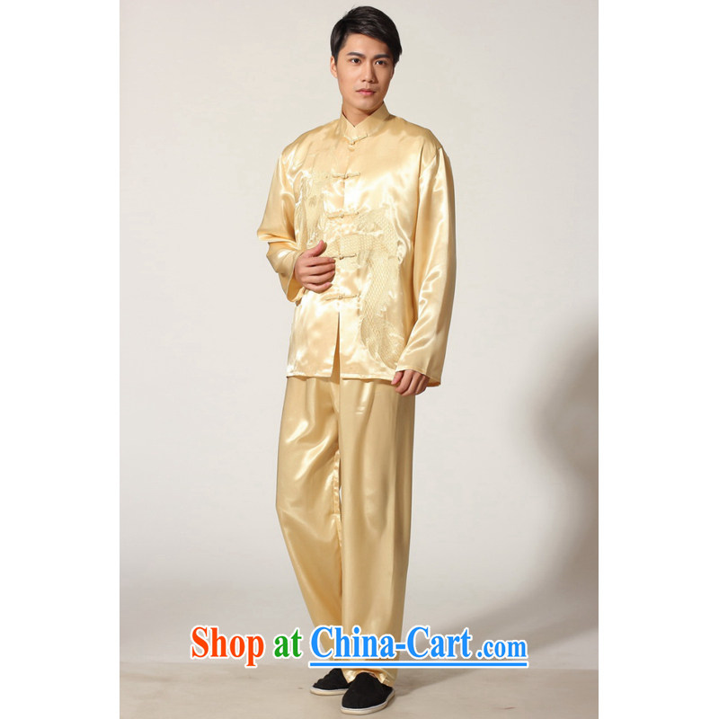 And Jing Ge older Chinese men and summer, for silk embroidered Chinese Dragon Chinese men's long-sleeved package the code men's kung fu kit M 0012 beige XXL recommendations 180 - 210 jack, Miss Au King pavilion, shopping on the Internet
