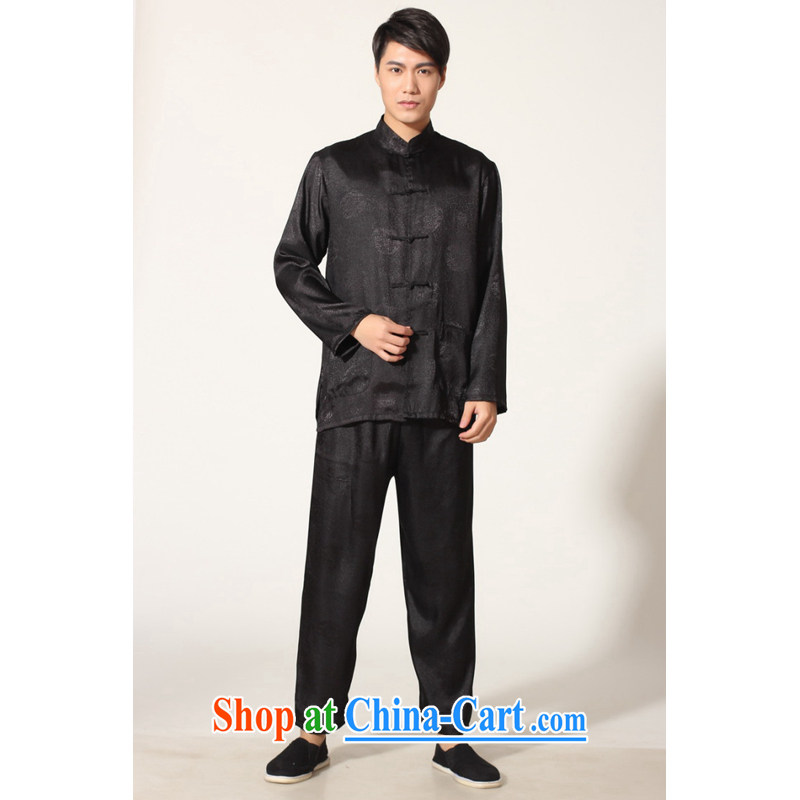And Jing Ge older Chinese men and summer, for silk men's long-sleeved package the code men's kung fu Package - A black XXXL