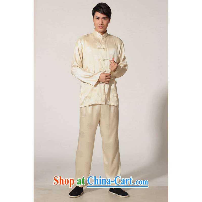 And Jing Ge older tang on the spring and summer, for silk long-sleeved Kit Chinese men kung fu Kit Tai Chi uniforms M 0049 - D gold XXL recommendations 180 - 210 jack, Miss Au King pavilion, shopping on the Internet
