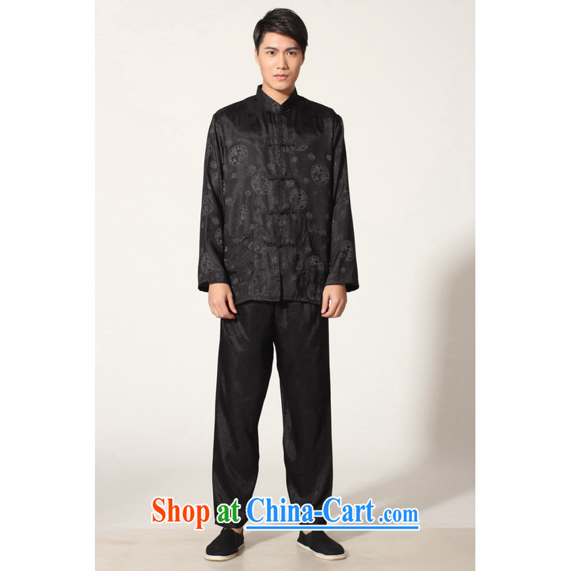 And Jing Ge older Chinese men and summer, for silk men's long-sleeved package the code men's kung fu Package - A black XXXL, Jing Ge, shopping on the Internet