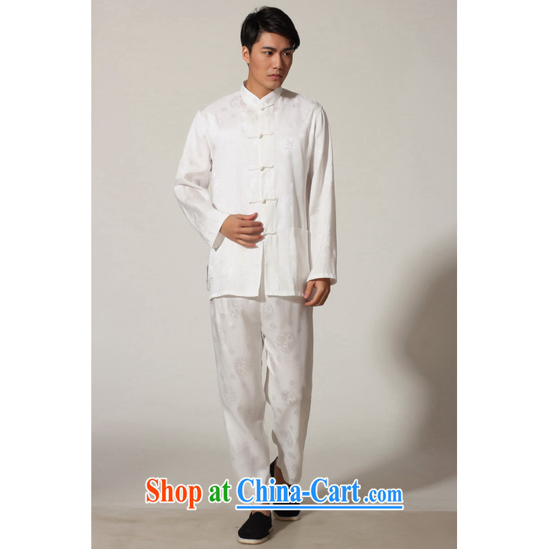 And Jing Ge older Chinese men and summer, for silk men's long-sleeved package the code men's kung fu Kit white XXXL