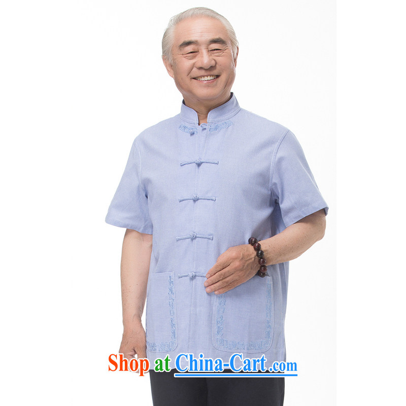and mobile phone line 15 new summer Chinese men and replacing the older Chinese summer frock Tang with a short-sleeved dress boutique white light gray optional light blue XXXL_190