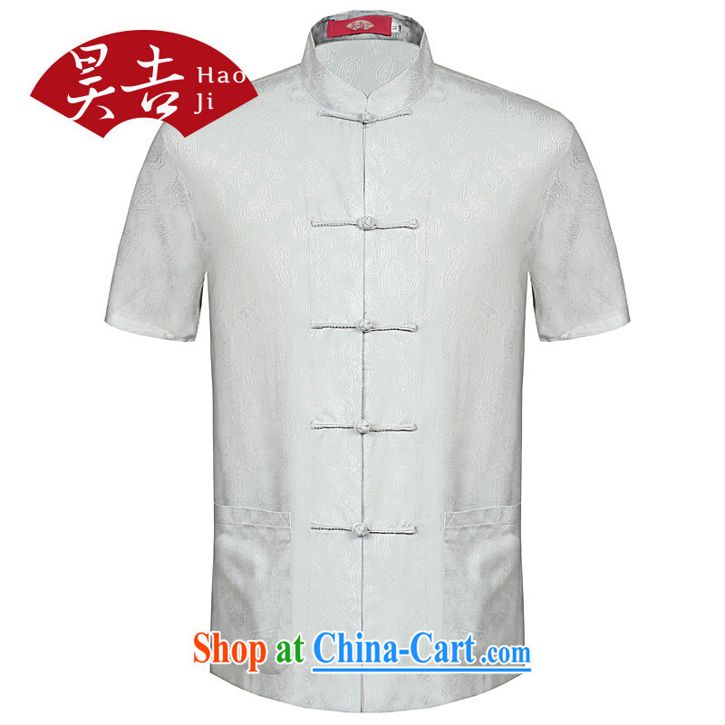 Hao, older persons in Chinese men and long-sleeved Chinese, their shirt-buckle clothing men Han-tang service cynosure serving light green 4 XL
