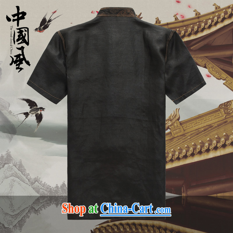 Chinese men and a short-sleeved T-shirt in summer, and Tang on the Shannon cloud yarn is silk, old Tang is short-sleeved father replace D 527 black XXXL, JACK EVIS, shopping on the Internet