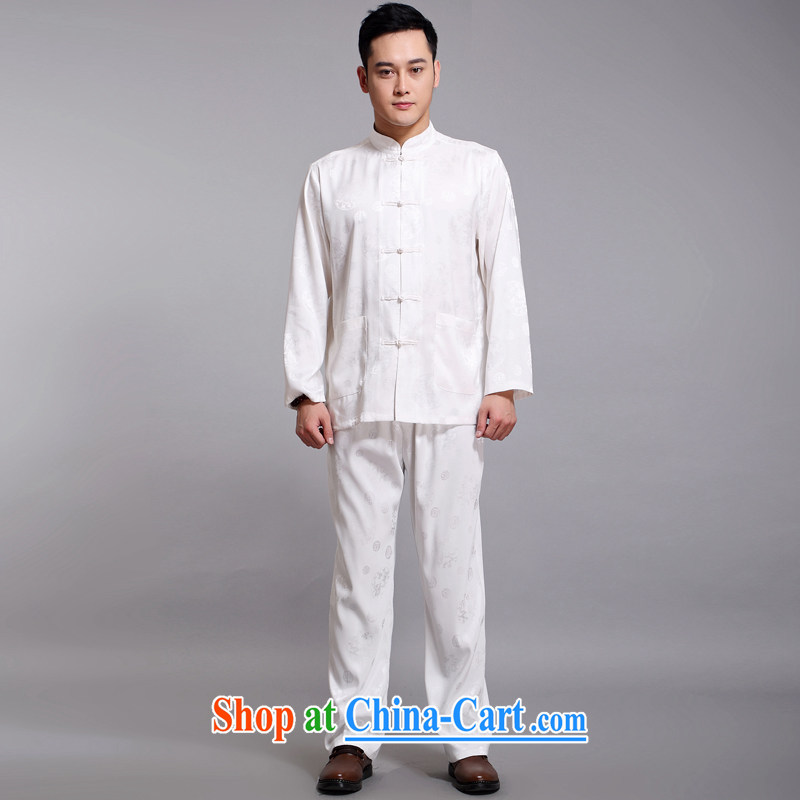 Chinese men and short-sleeve kit AMOI, older men's cotton Ma Man Tang with jogging clothes exercise clothing Tai Chi uniforms with her father 1516 White round nylon case with 180