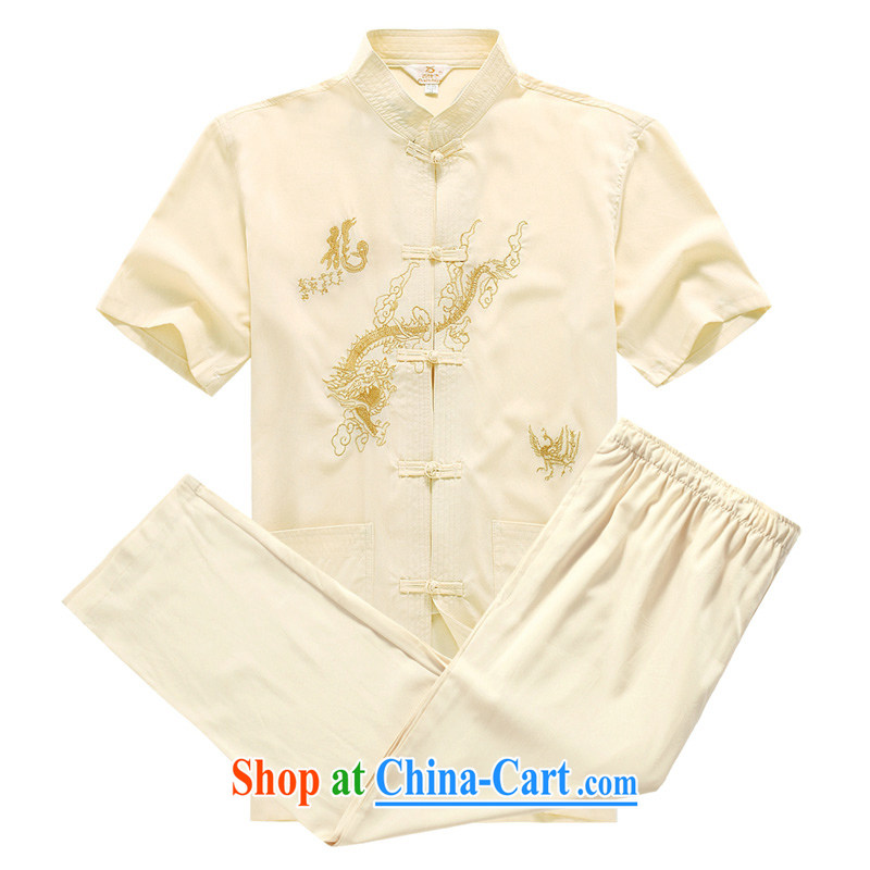 Tang is the short-sleeve kit summer new short-sleeved Kit Tang replace older men's clothes Tai Chi Kit Phoenix Kit yellow 40_175