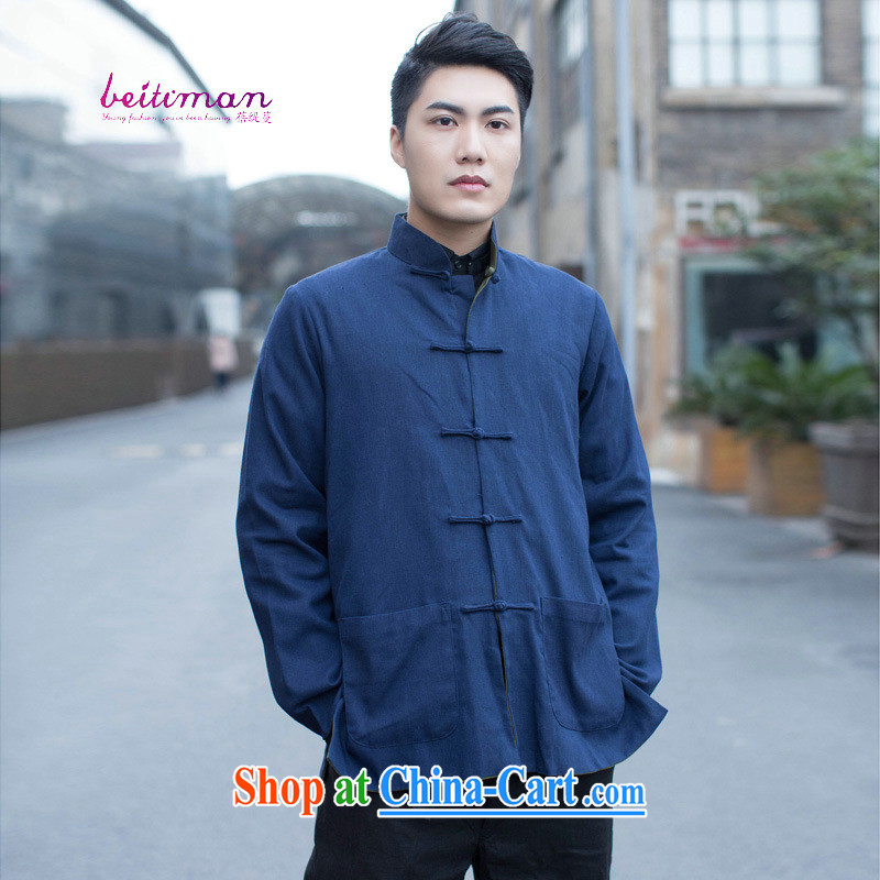 Pauline economy sprawl new two-wearing retro men's double-cuff Chinese leisure China wind young father with blue and green XXXL