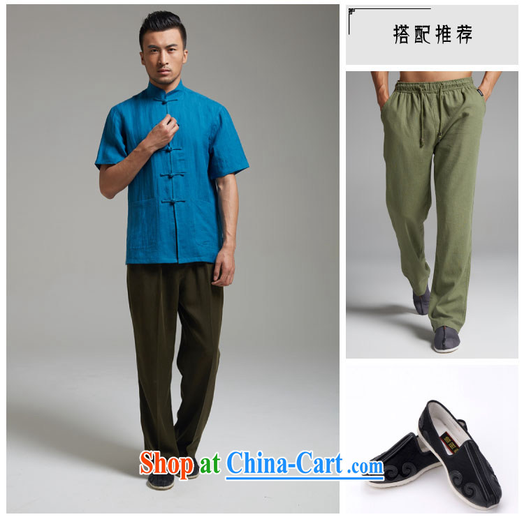 De-tong water linen men's Chinese short-sleeved T-shirt summer Chinese-tie shirt cool breathable China wind men's army green XXL pictures, price, brand platters! Elections are good character, the national distribution, so why buy now enjoy more preferential! Health