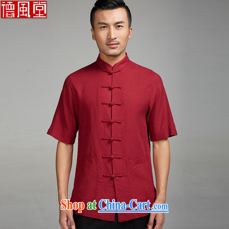De wind turbine hall on Stanley 2015 new cotton summer the commission of Chinese short-sleeve Ethnic Wind hand-tie Chinese clothing red M